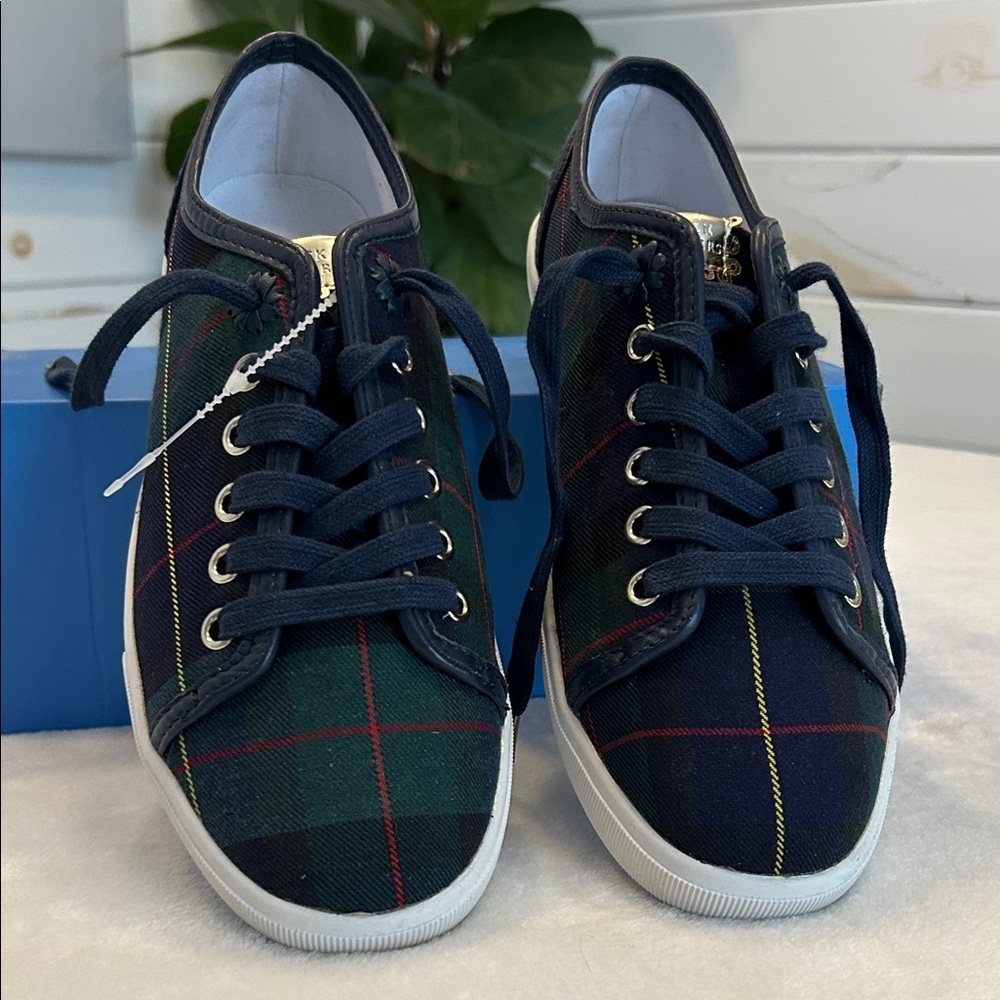 Jack Rogers New Navy and Green Plaid Sneakers. Size 7.5 and 8